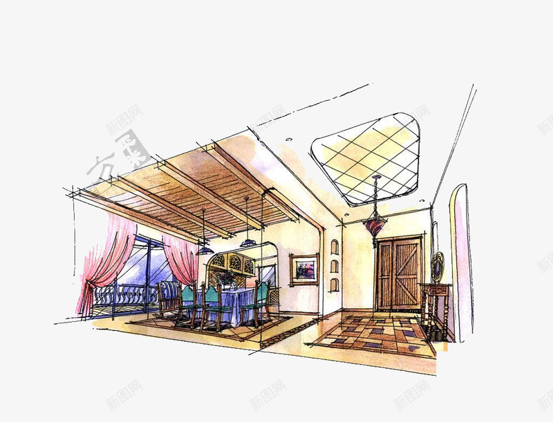 插画大厅png免抠素材_新图网 https://ixintu.com 地板 室内 屋子 插画大厅