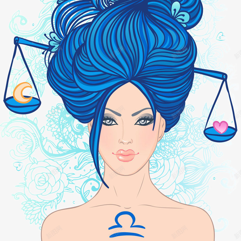 天秤座美女png免抠素材_新图网 https://ixintu.com 公主 十二星座 卡通 可爱 天秤座 女人 女孩 手绘 星座 线条 蓝色
