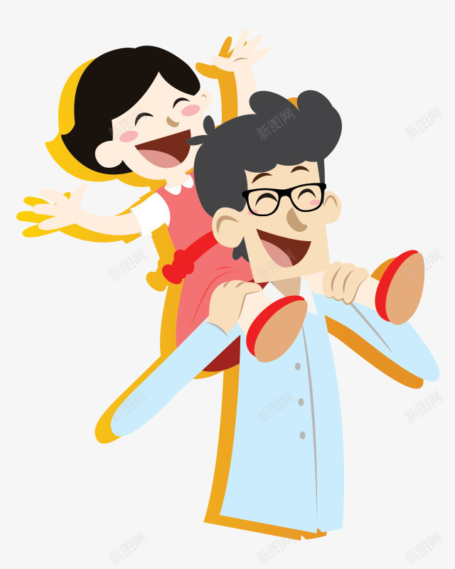 手绘卡通人物父亲背女儿png免抠素材_新图网 https://ixintu.com 卡通人物 卡通女孩 卡通爸爸 父亲背女儿 父亲节 父女