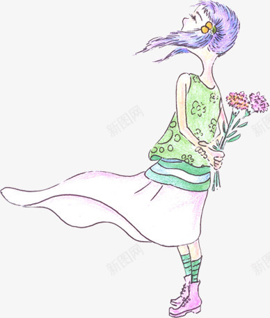 手绘女孩母亲节png免抠素材_新图网 https://ixintu.com 图片 女孩 母亲节