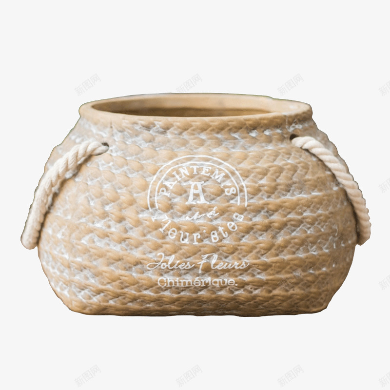 编织口袋陶艺花盆png免抠素材_新图网 https://ixintu.com 园艺庭院装饰 花器 花瓶 花篮