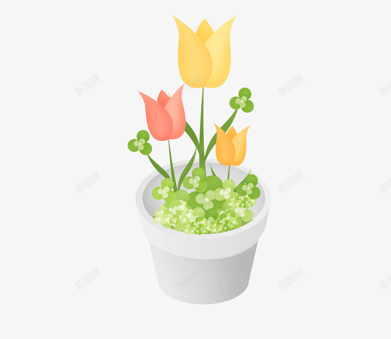 卡通花卉花盆png免抠素材_新图网 https://ixintu.com PNG 卡通 小清新 花卉 花盆 黄色