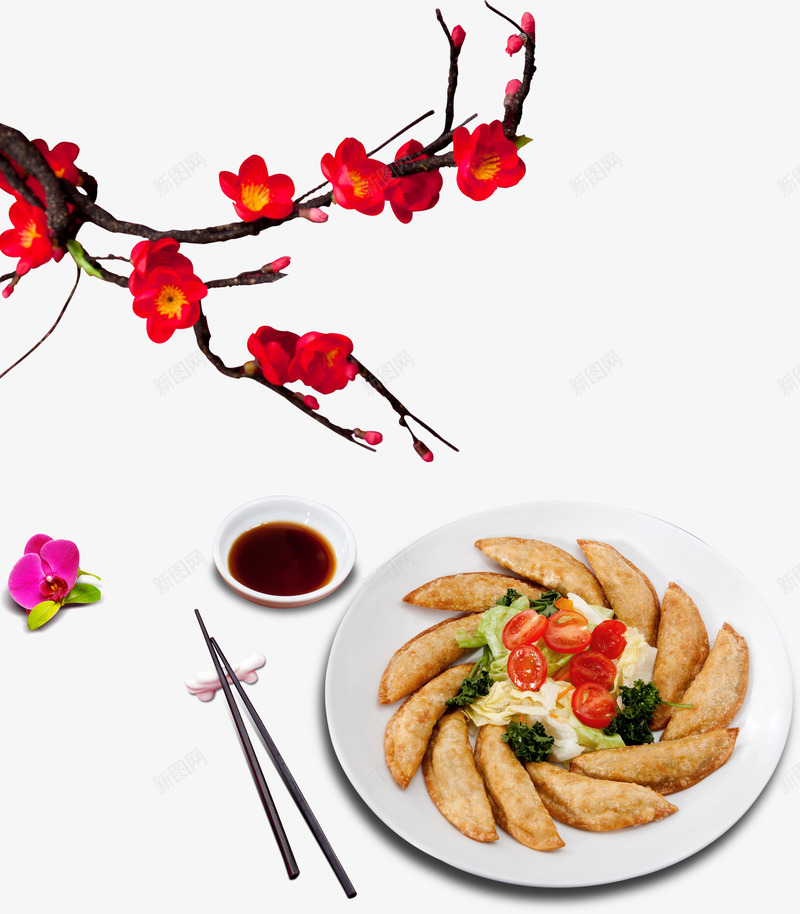 韩式美食png免抠素材_新图网 https://ixintu.com 一碟醋 圣女果 煎饺 红梅 花椰菜