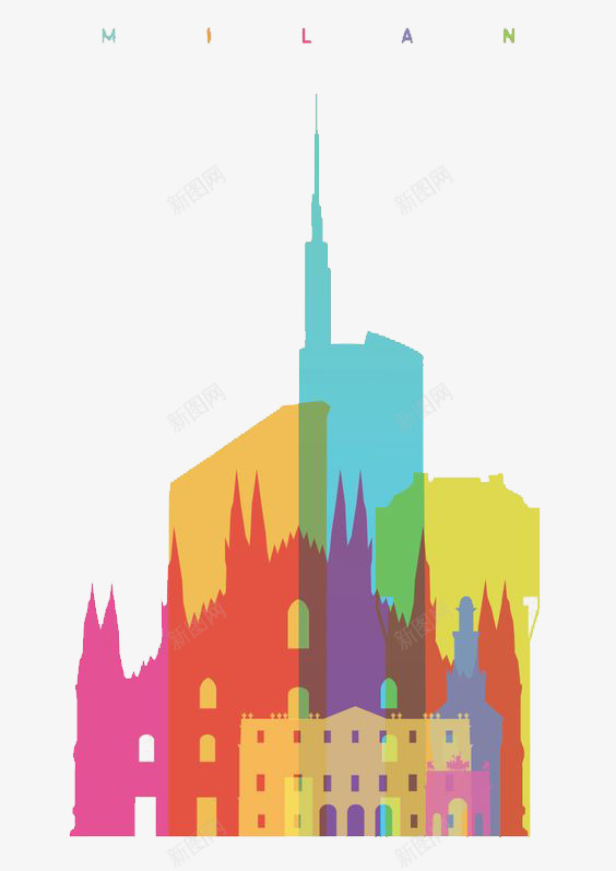 彩色城市剪影png免抠素材_新图网 https://ixintu.com 创意城市 城市免扣元素 城市插画 繁华城市 高楼大厦