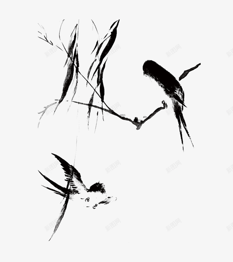 柳树和燕子png免抠素材_新图网 https://ixintu.com 卡通 国画燕子 手绘 柳树 水墨 燕子 简笔 素描 黑色 黑色燕子