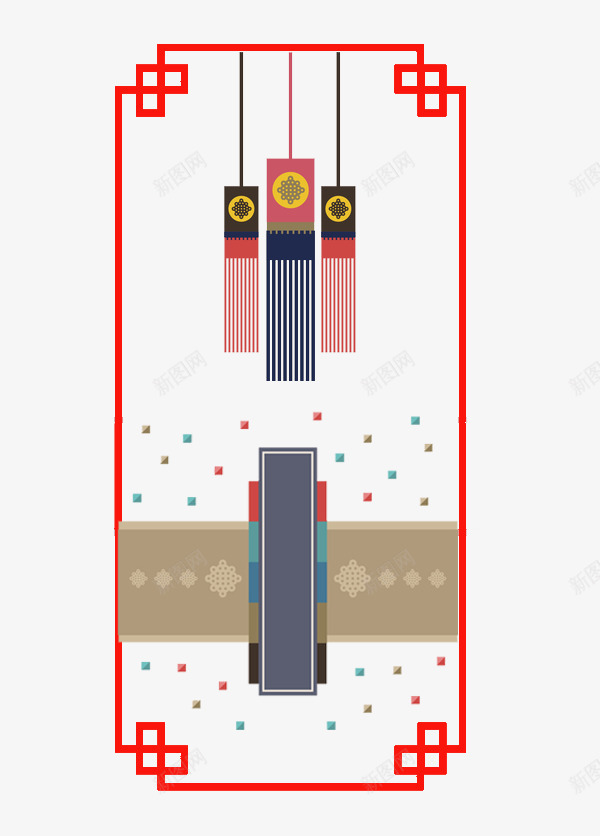 中国风创意吊坠图png免抠素材_新图网 https://ixintu.com 中国结 中国风 卡通 吊饰 屏风 红色的 装饰 边框