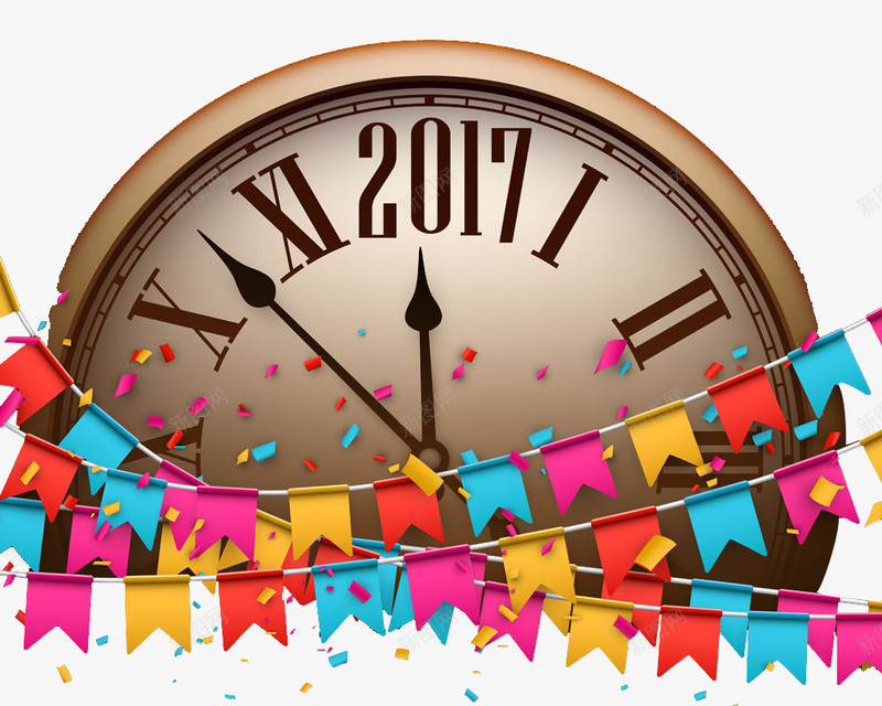 2017时钟彩带png免抠素材_新图网 https://ixintu.com 2017 2017年 2017年时钟 2017跨年 大年初一 彩带 彩色彩带 时钟 时间 跨年 跨年倒计时