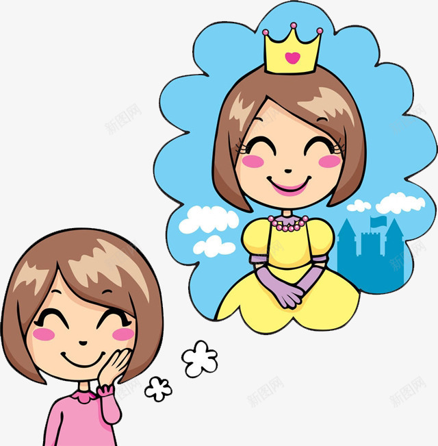 女孩的公主梦png免抠素材_新图网 https://ixintu.com 公主 卡通手绘 卡通脸红 可爱画风 气泡框 装饰