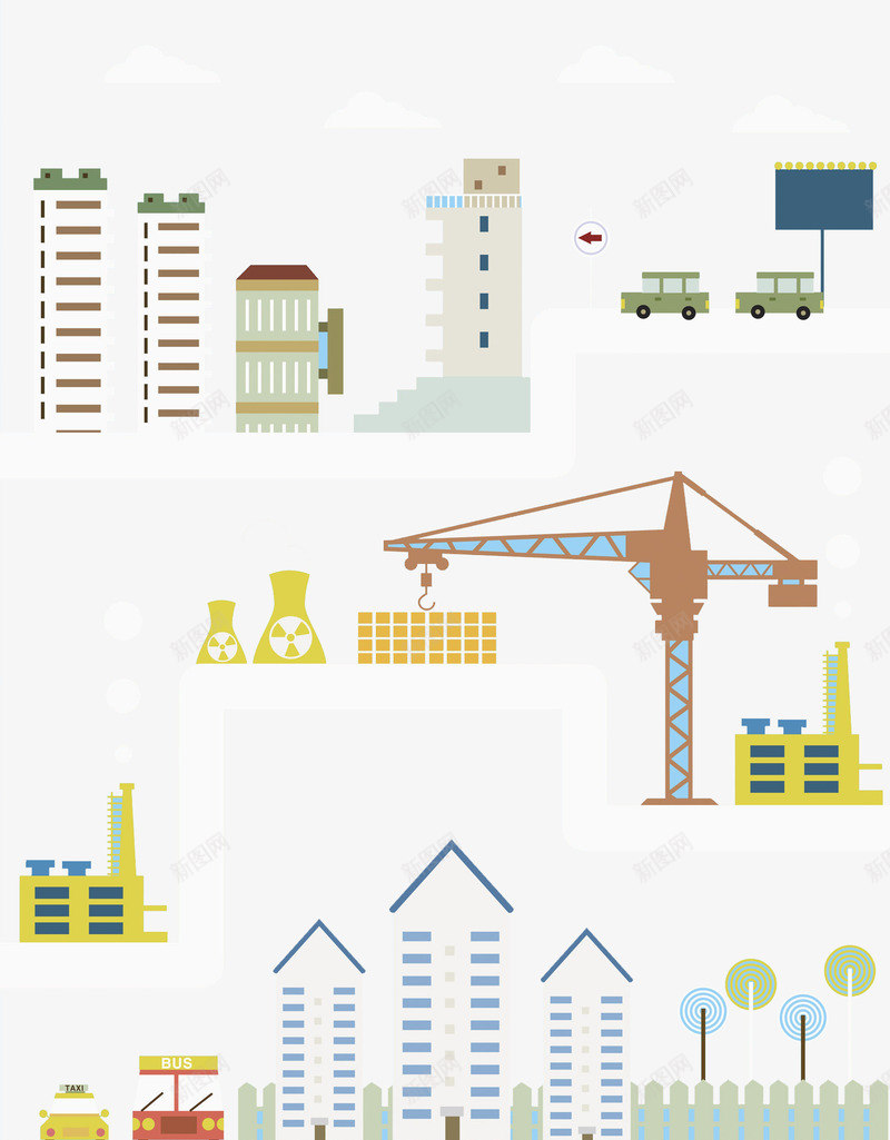 大型起重机png免抠素材_新图网 https://ixintu.com 建筑 循环 手绘 施工场景 汽车 砖头 起重机 高楼大厦