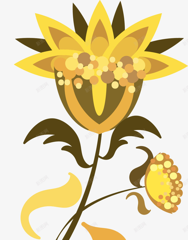 金光闪闪的花朵png免抠素材_新图网 https://ixintu.com 一朵 卡通 叶子 手绘 桔梗 棕色的 花朵 金黄色的