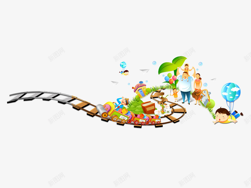 礼物火车png免抠素材_新图网 https://ixintu.com 礼物 绿树 轨道