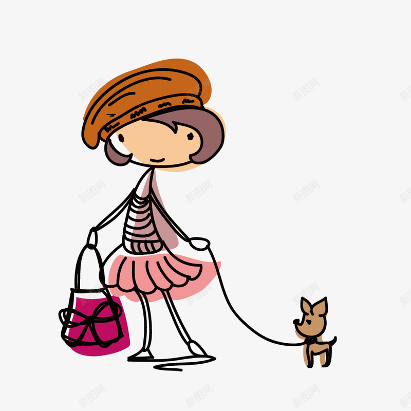时尚简约公主裙遛狗女孩png免抠素材_新图网 https://ixintu.com 公主裙 女孩 时尚 简约 遛狗