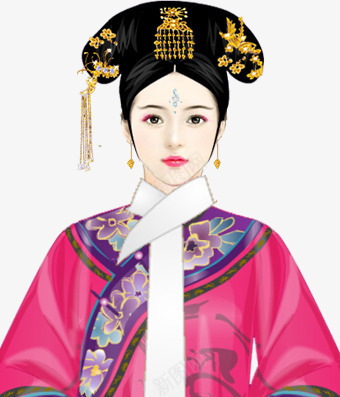 清朝玫红宫女png免抠素材_新图网 https://ixintu.com 宫女 格格头饰 格格帽子 清朝 清朝格格