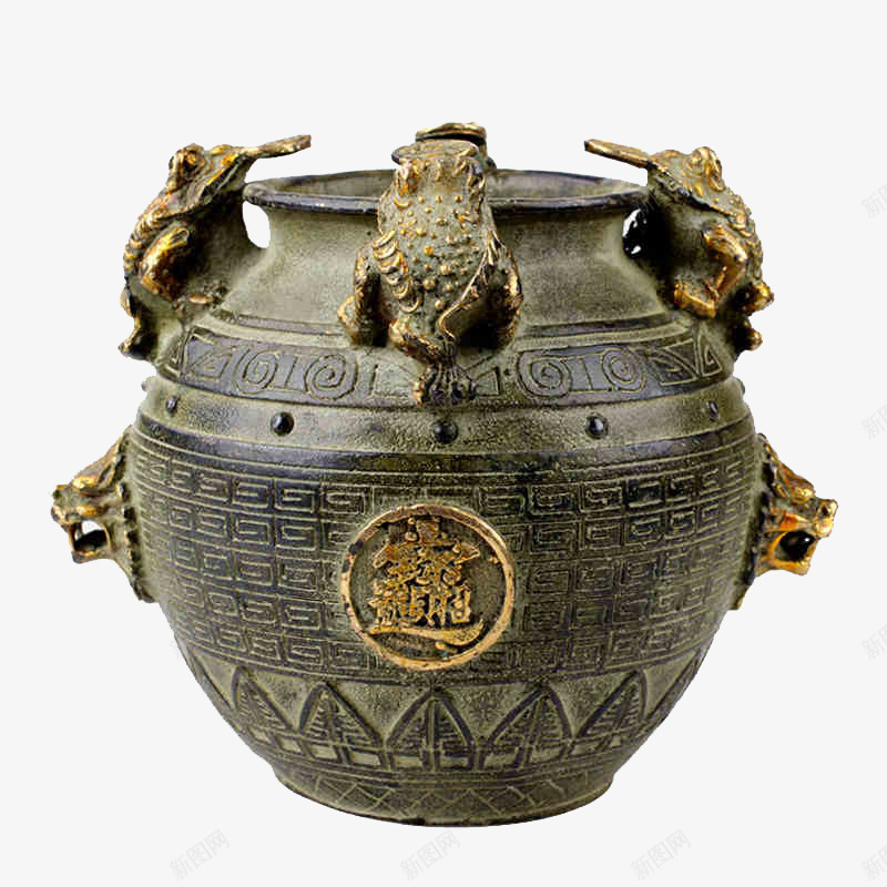 青铜聚宝盆摆件png免抠素材_新图网 https://ixintu.com 产品实物 招财 摆件 聚宝盆 金色 铜