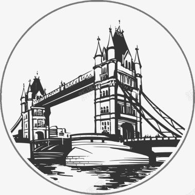 手绘英国伦敦塔桥图标图标