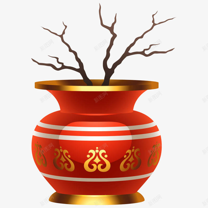 中国风花盆png免抠素材_新图网 https://ixintu.com 中国风 红色图案 红色花盆 花盆