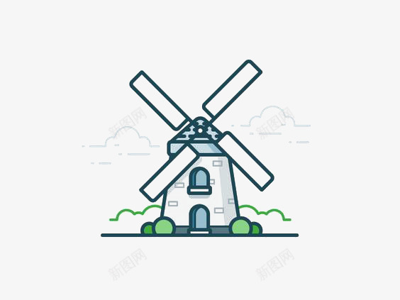 扁平化风车png免抠素材_新图网 https://ixintu.com 卡通 扁平化 手绘 插画 线条 风车