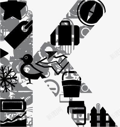 创意字母Kpng免抠素材_新图网 https://ixintu.com 创意字母数字 商场购物 黑白