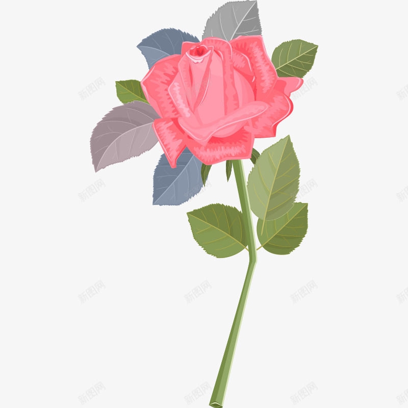 手绘粉色玫瑰花一枝png免抠素材_新图网 https://ixintu.com 手绘 玫瑰 粉红