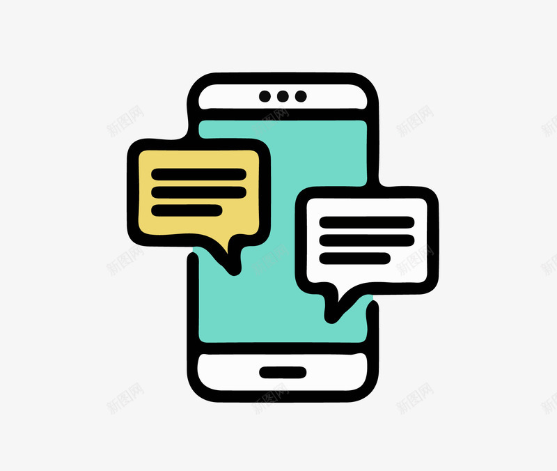 卡通手机界面图标png_新图网 https://ixintu.com 卡通 对话框 扁平化 手机 手机界面 手机营销 手机销售 蓝色手机界面