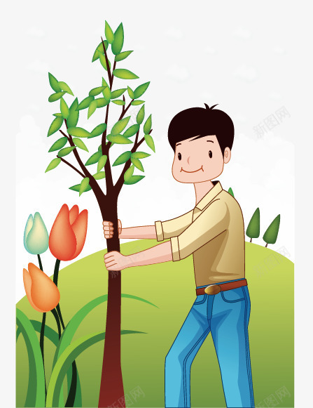 植树节卡通元素矢量图ai免抠素材_新图网 https://ixintu.com 公益 卡通素材 树木 植树节 浇水 矢量图