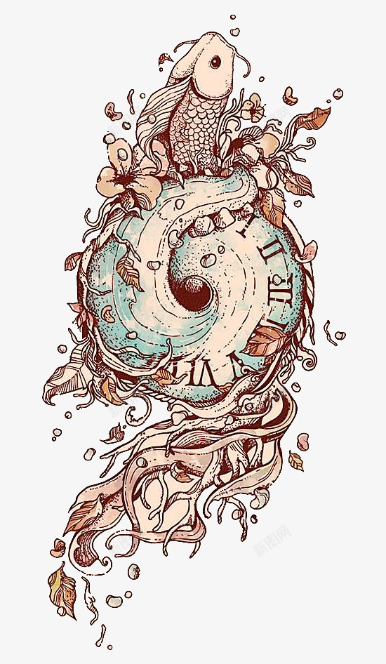 插画艺术时间png免抠素材_新图网 https://ixintu.com 插画 时间 艺术 鱼