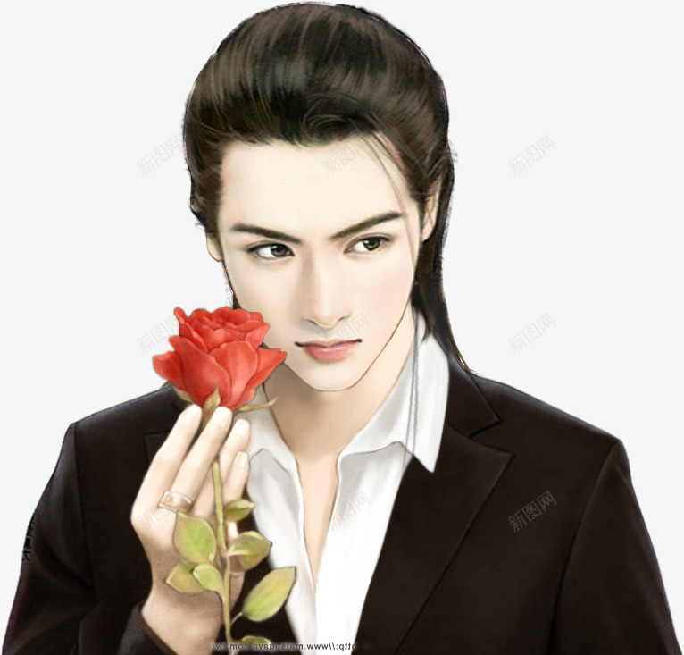 红色玫瑰黑色西服男子png免抠素材_新图网 https://ixintu.com 玫瑰 男子 红色 西服 黑色