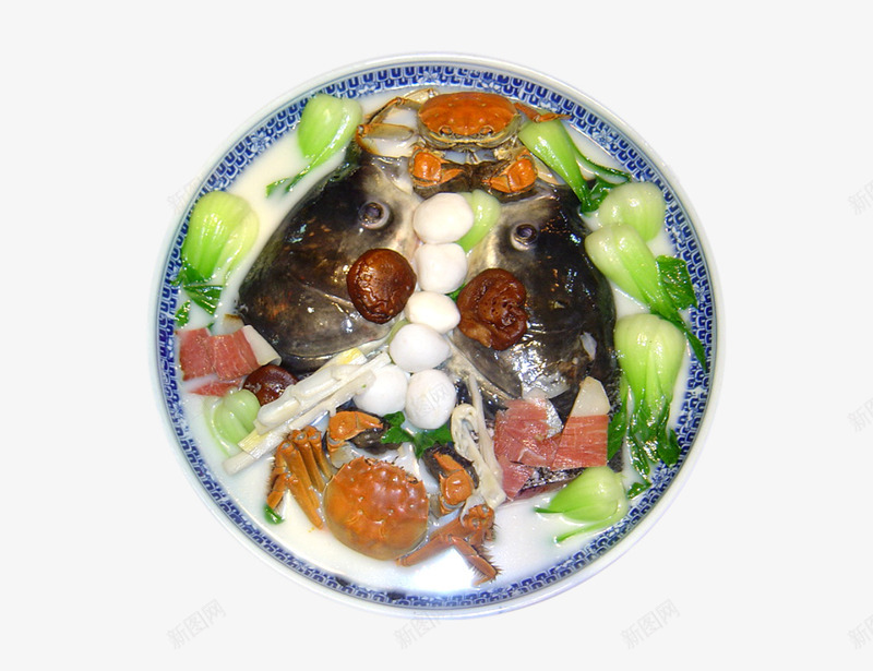 水乡鱼头png免抠素材_新图网 https://ixintu.com 盘子 肉 螃蟹 青菜 鱼头