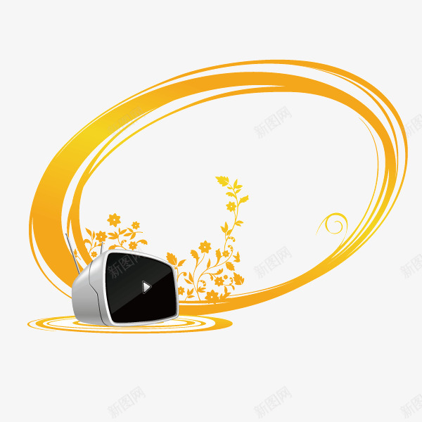 花纹金黄色装饰背景TV播放器png免抠素材_新图网 https://ixintu.com TV 播放器 花纹 装饰背景 金黄色
