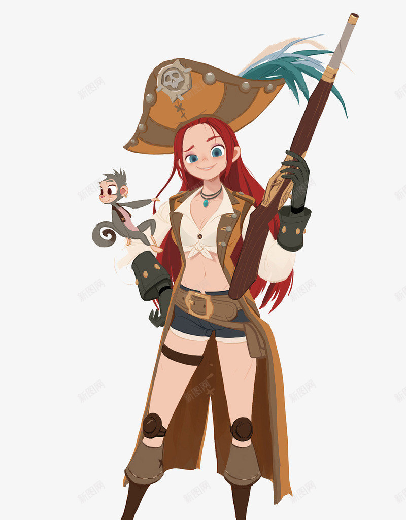 女海盗猴子图案png免抠素材_新图网 https://ixintu.com 创意图案 女海盗 猴子