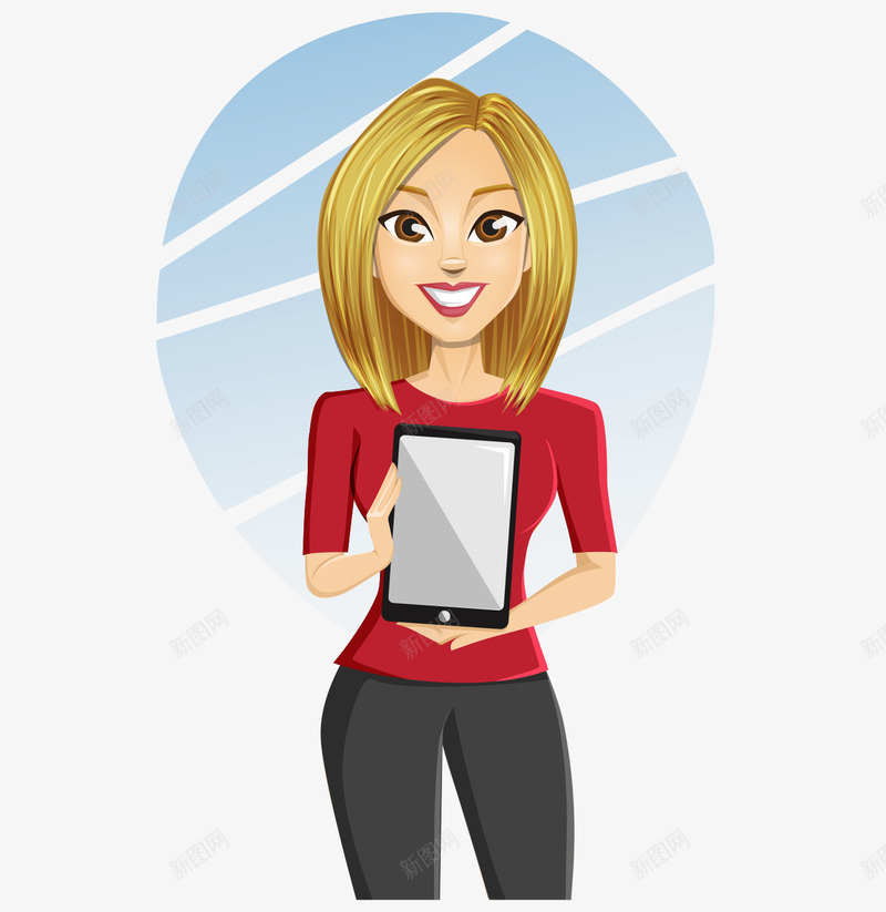 卡通手绘金发拿平板电脑美女png免抠素材_新图网 https://ixintu.com 卡通的人物 手绘的美女 拿平板电脑的美女 金发的美女