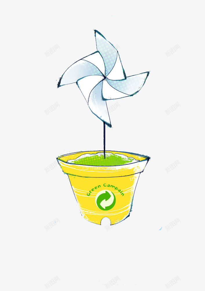 花盆风车png免抠素材_新图网 https://ixintu.com 环保 花盆 花盆风车 风车 风轮