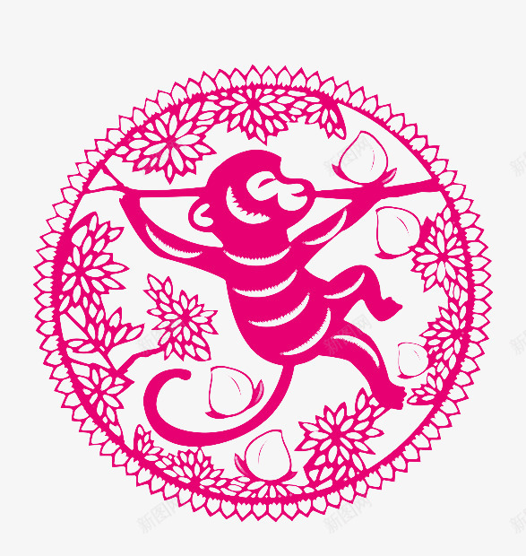 紫色中国风剪纸猴子装饰图案png免抠素材_新图网 https://ixintu.com 中国风 免抠PNG 剪纸 猴子 紫色 装饰图案