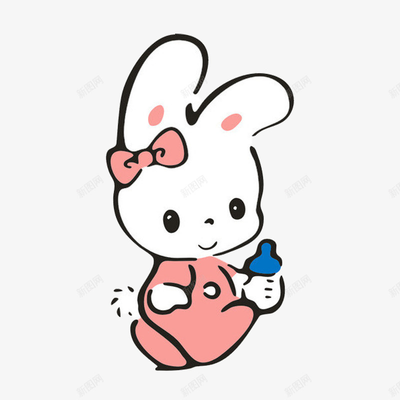 拿着奶瓶的小白兔蝴蝶结psd免抠素材_新图网 https://ixintu.com 卡通 奶瓶 小白兔 蝴蝶结