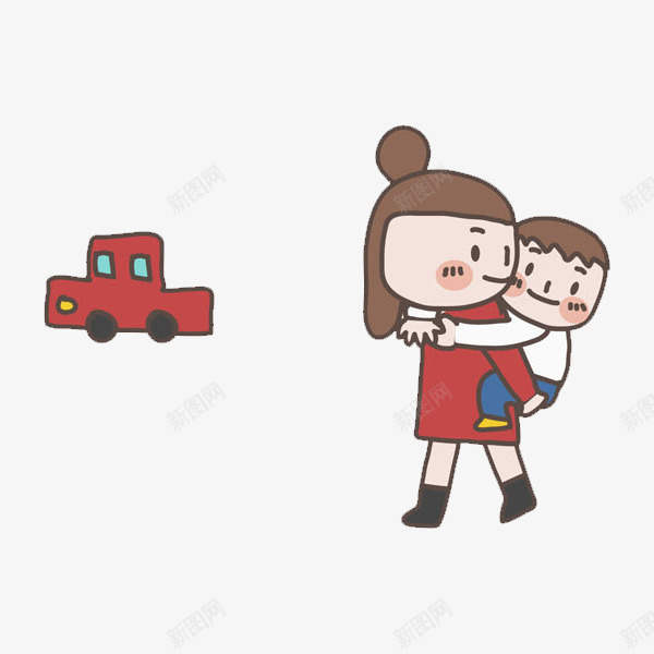 背着孩子的母亲png免抠素材_新图网 https://ixintu.com 卡通 小汽车 小男孩 插图 母亲 母爱 红色的 高兴地