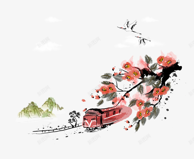 手绘红色火车png免抠素材_新图网 https://ixintu.com 列车 手绘列车 火车 红色火车