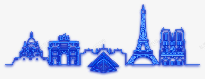 蓝色霓虹著名建筑矢量图ai免抠素材_新图网 https://ixintu.com 凯旋门 巴黎铁塔 建筑 霓虹 矢量图