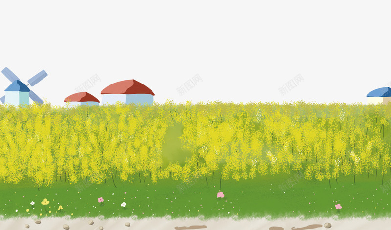 黄色手绘卡通油菜花背景png免抠素材_新图网 https://ixintu.com 卡通 房子 手绘 油菜花 背景 风车 黄色 黄色手绘卡通油菜花背景