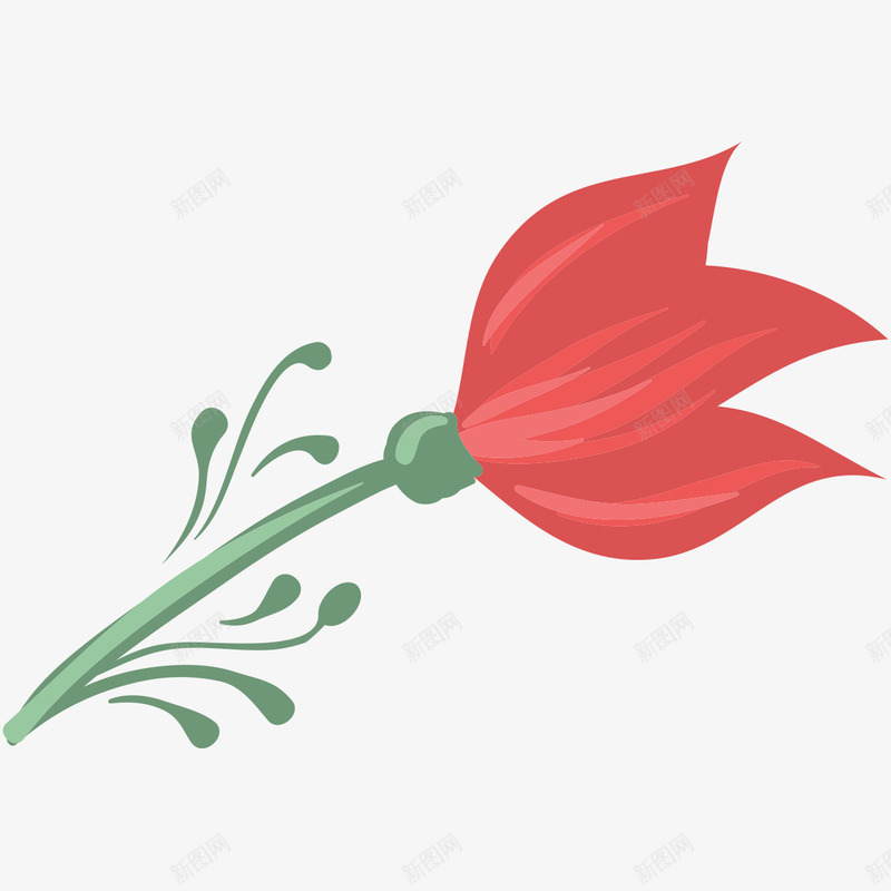 手绘玫瑰png免抠素材_新图网 https://ixintu.com 卡通 图案 手绘 白色纹理 红色花朵 绿色枝叶 装饰