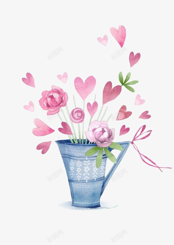 手绘卡通风格花盆png免抠素材_新图网 https://ixintu.com 卡通PNG素材 爱心 粉色 鲜花
