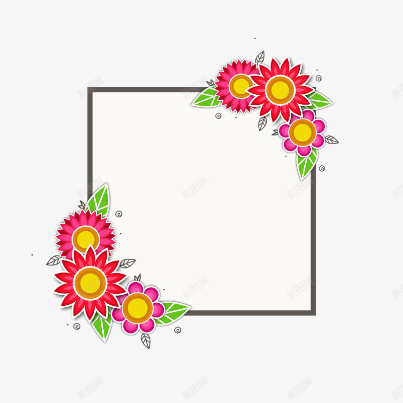 卡通边框png免抠素材_新图网 https://ixintu.com 方框 花卉 装饰 黑色