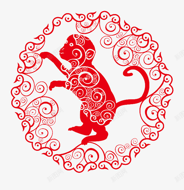 猴子剪纸猴子红色猴子png免抠素材_新图网 https://ixintu.com 剪纸 猴子 红色