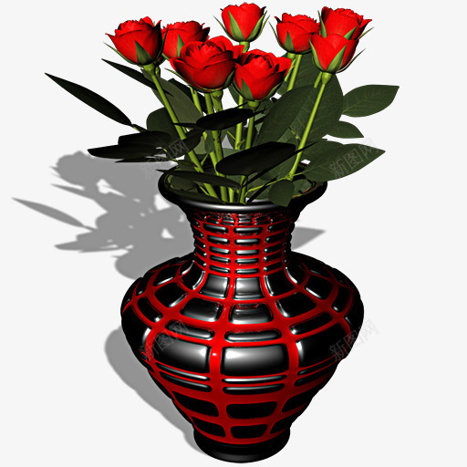 玫瑰花瓶psd免抠素材_新图网 https://ixintu.com 玫瑰花 红色 黑色花瓶