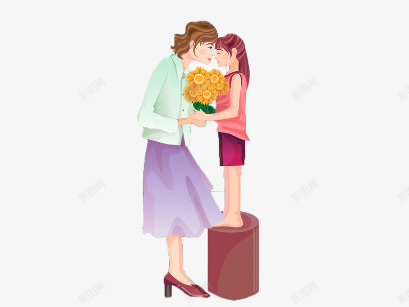 母亲节装饰图png免抠素材_新图网 https://ixintu.com 卡通手绘 彩绘 母亲节 母女
