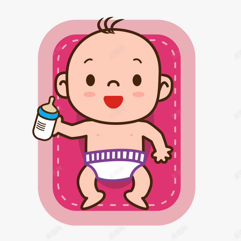 卡通拿着奶瓶的婴儿矢量图ai免抠素材_新图网 https://ixintu.com 人物设计 儿童 奶瓶 婴儿 孩子 微笑 躺着 矢量图
