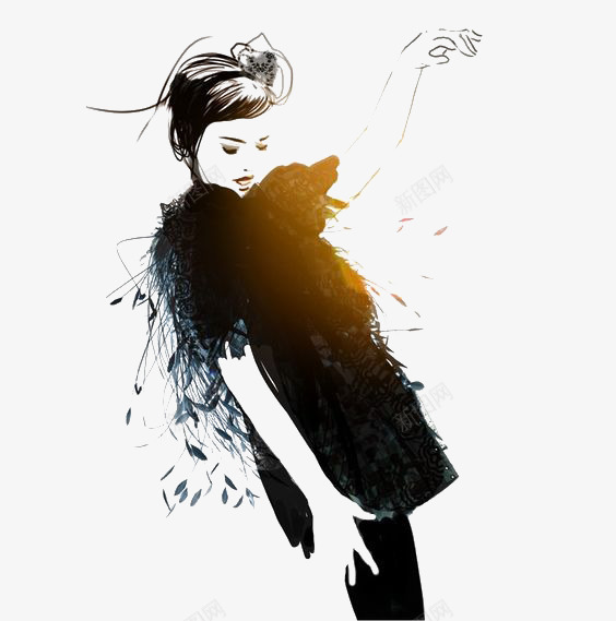 时尚模特女人png免抠素材_新图网 https://ixintu.com 优雅 女人 时尚 模特 线条 黑色
