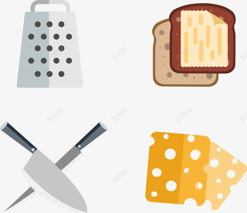 制作食物的工具矢量图eps免抠素材_新图网 https://ixintu.com 菜刀 面包 食物 矢量图