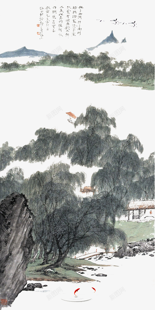 水墨柳树png免抠素材_新图网 https://ixintu.com 中国传统书画 水墨丹青 水墨柳树 水墨画