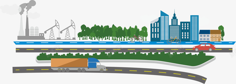 卡通城市道路风景png免抠素材_新图网 https://ixintu.com am 公交线路 卡通 卡通城市 城市风景 建筑 树林 线路 车辆 道路 风景 高楼