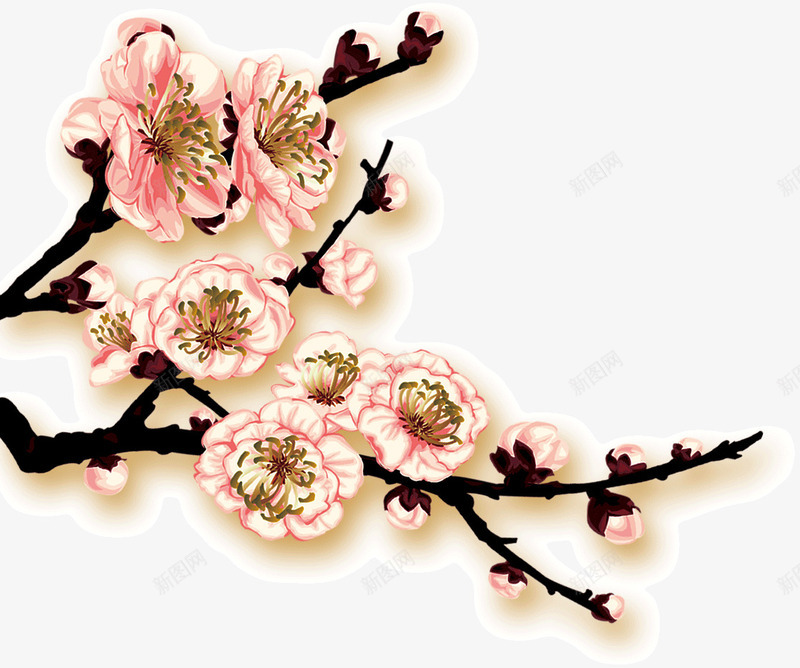 水彩画桃花png免抠素材_新图网 https://ixintu.com 枝叶 桃花 水彩画 花朵 花苞